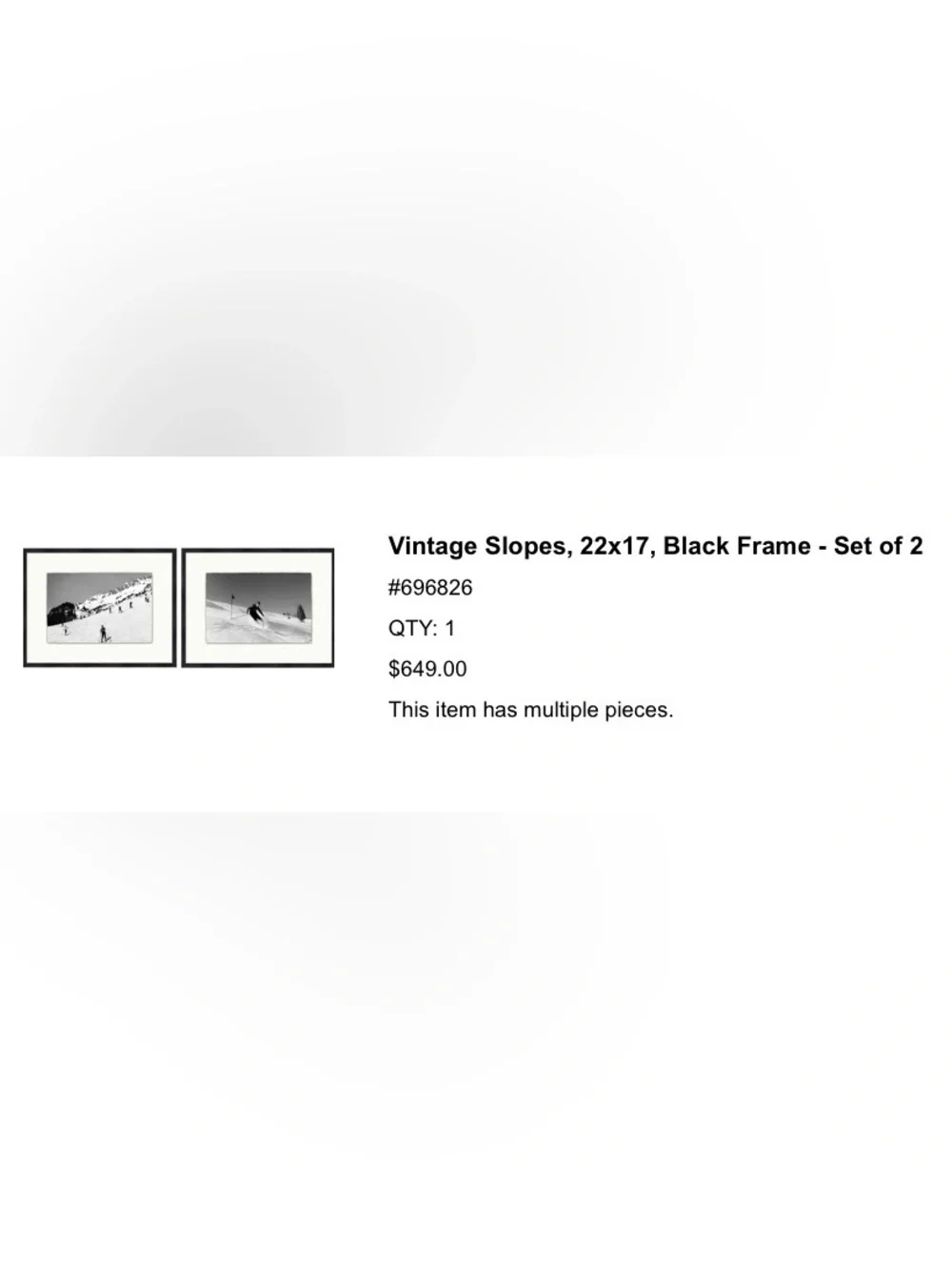 Pottery Barn Vintage Slopes Black & White Ski Photo Framed Print - Set of 2